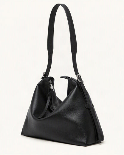 Leather Small Plus Shoulder Bag — front three-quarter view on a warm white background
