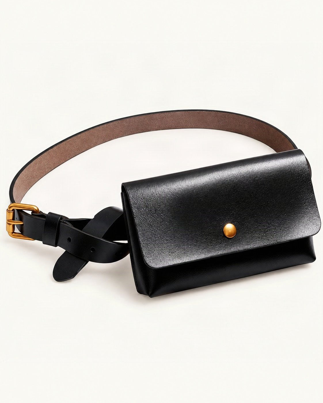 Split Leather Belt Bag — front three-quarter view on a warm white background
