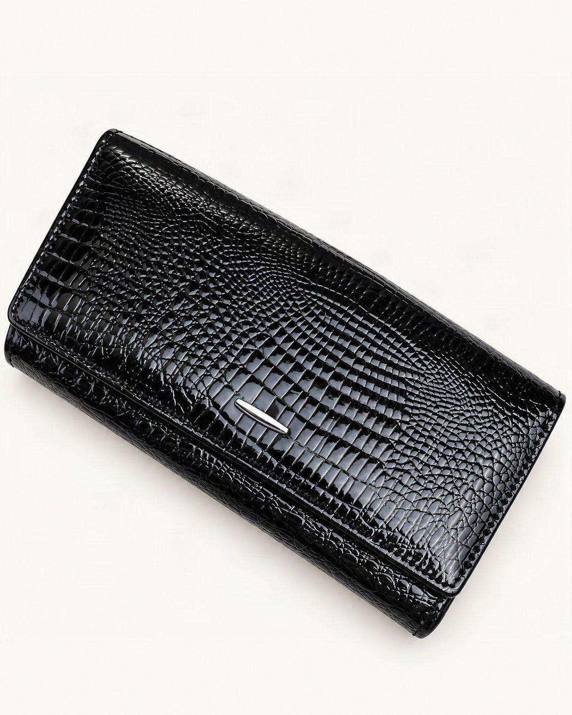 Top-Grain Cowhide Clutch Wallet — front three-quarter view on a warm white background