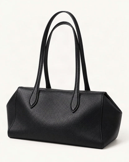 Top-Grain Cowhide Small Plus Shoulder Tote Bag — front three-quarter view on a warm white background