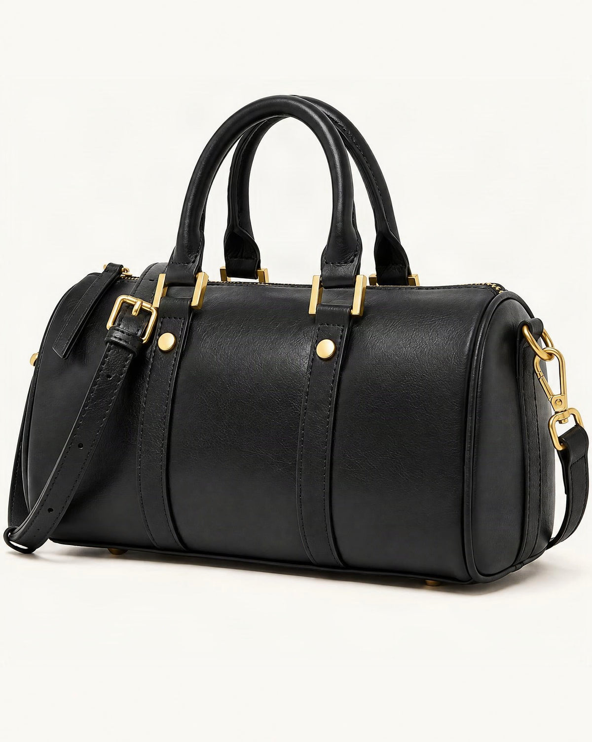 Cowhide Leather Small Boston Bag Top Handle Crossbody — front three-quarter view on a warm white background
