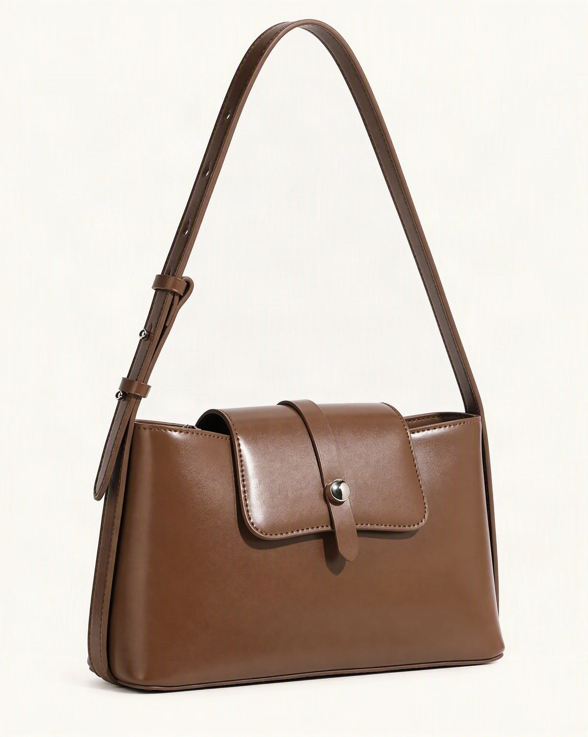 Genuine Leather Envelope Shoulder Bag with Adjustable Strap — front three-quarter view on a warm white background