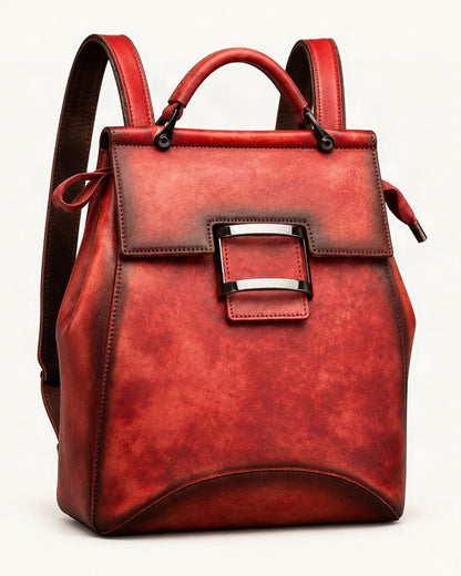 Top-Grain Cowhide Convertible Backpack – Color Options — front three-quarter view on a warm white background