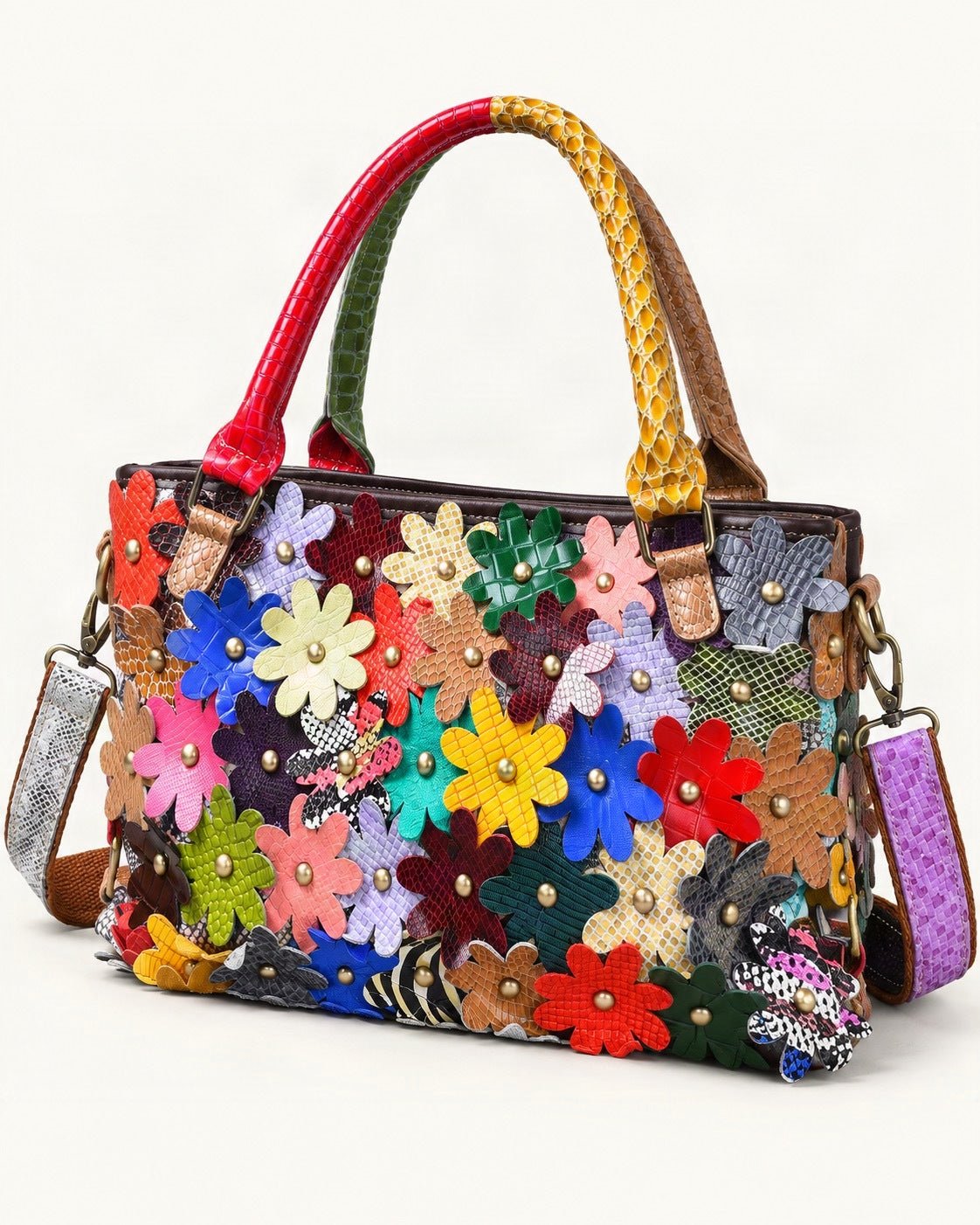 Leather Small Plus Shoulder Bag – Multicolor — front three-quarter view on a warm white background