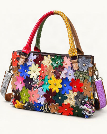 Leather Small Plus Shoulder Bag – Multicolor — front three-quarter view on a warm white background