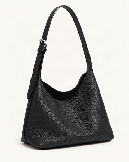 Pebbled Cowhide Small Plus Shoulder Hobo Bag — front three-quarter view on a warm white background