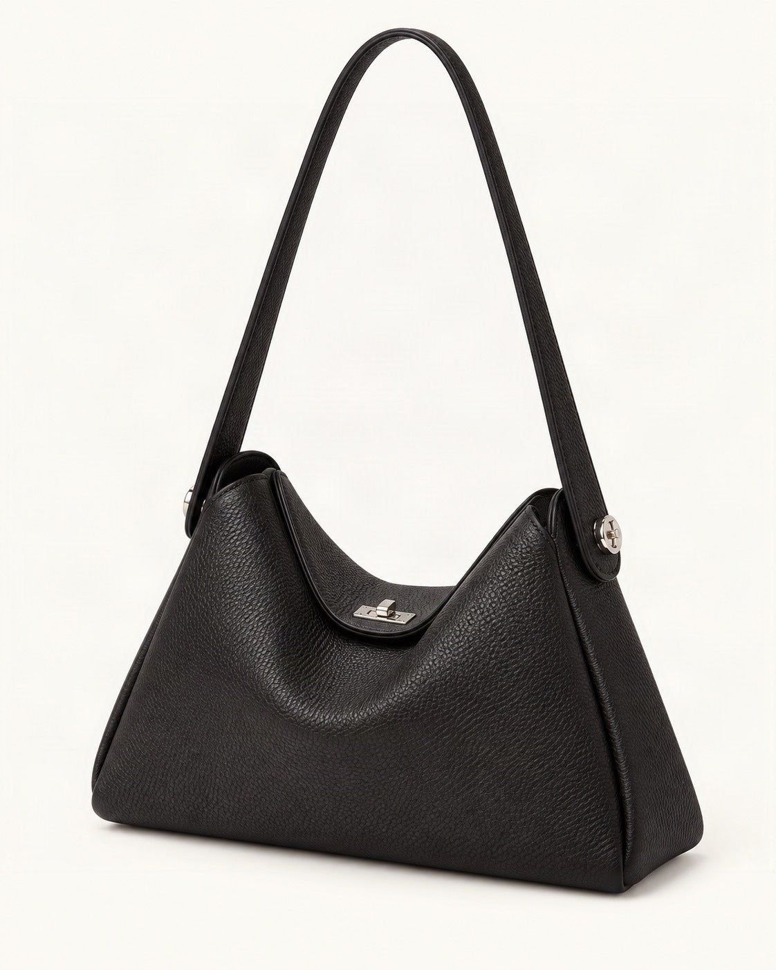 Pebbled Cowhide Leather Underarm Crossbody Bag — front three-quarter view on a warm white background