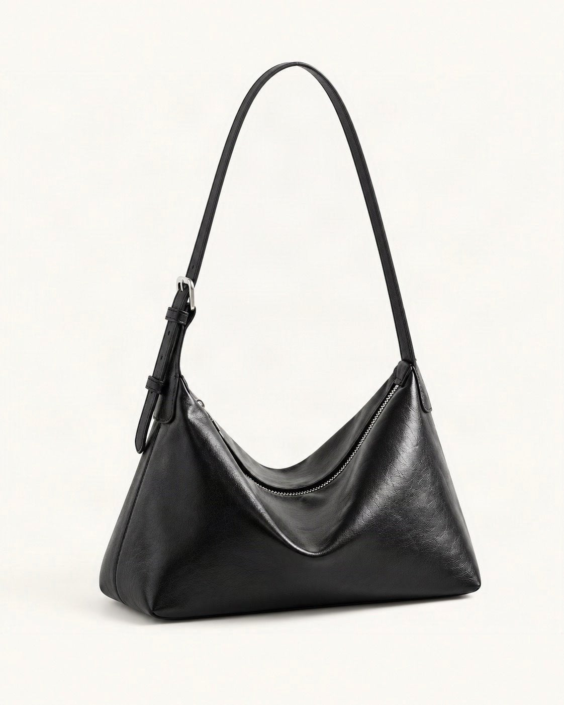 Top-Grain Cowhide Hobo Shoulder Bag – Color Options — front three-quarter view on a warm white background