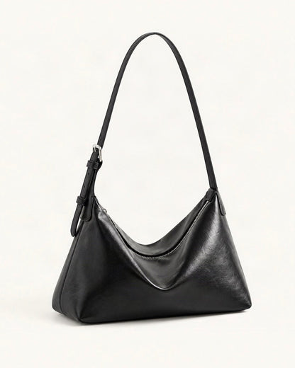 Top-Grain Cowhide Hobo Shoulder Bag – Color Options — front three-quarter view on a warm white background