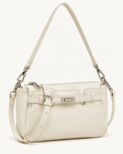 Top-Grain Waxed Leather Shoulder Bag with Adjustable Strap — front three-quarter view on a warm white background