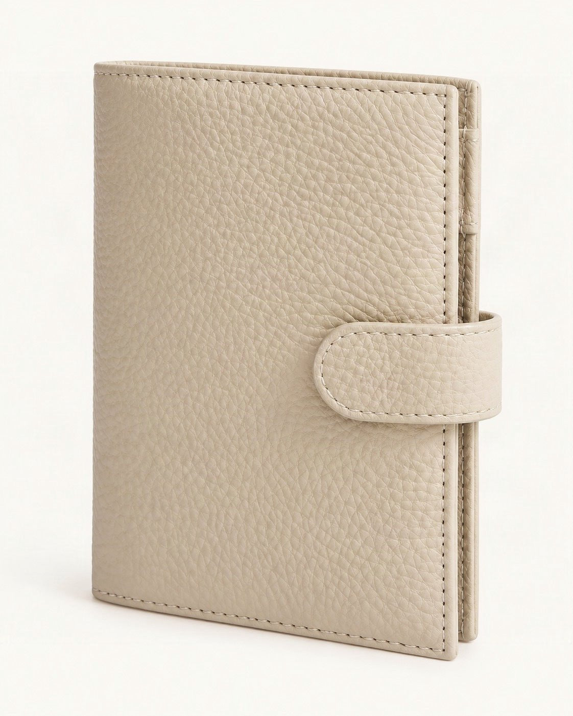 Leather Passport Holder Wallet with Pen Slot — front three-quarter view on a warm white background