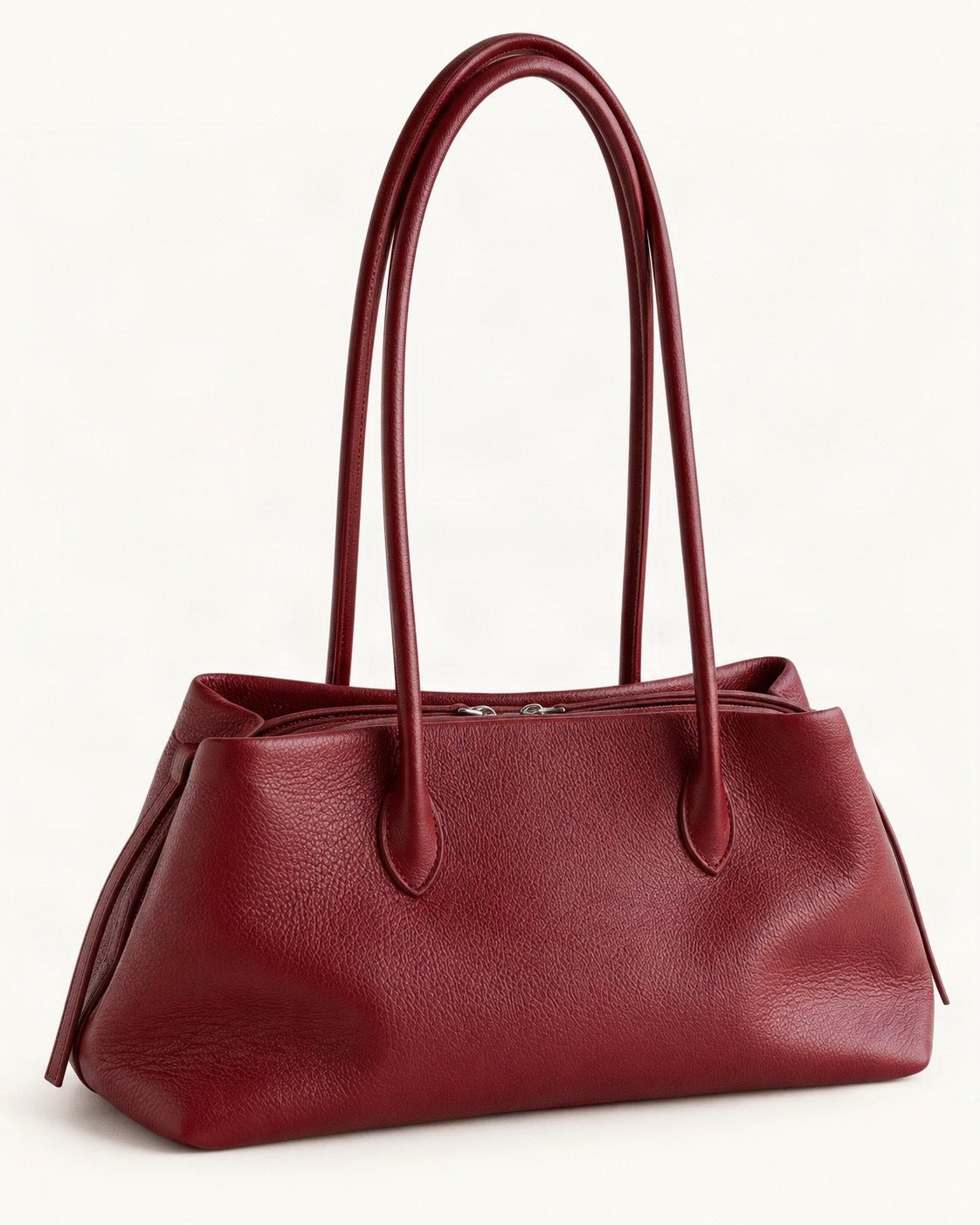 Top-Grain Cowhide Shoulder Tote — front three-quarter view on a warm white background