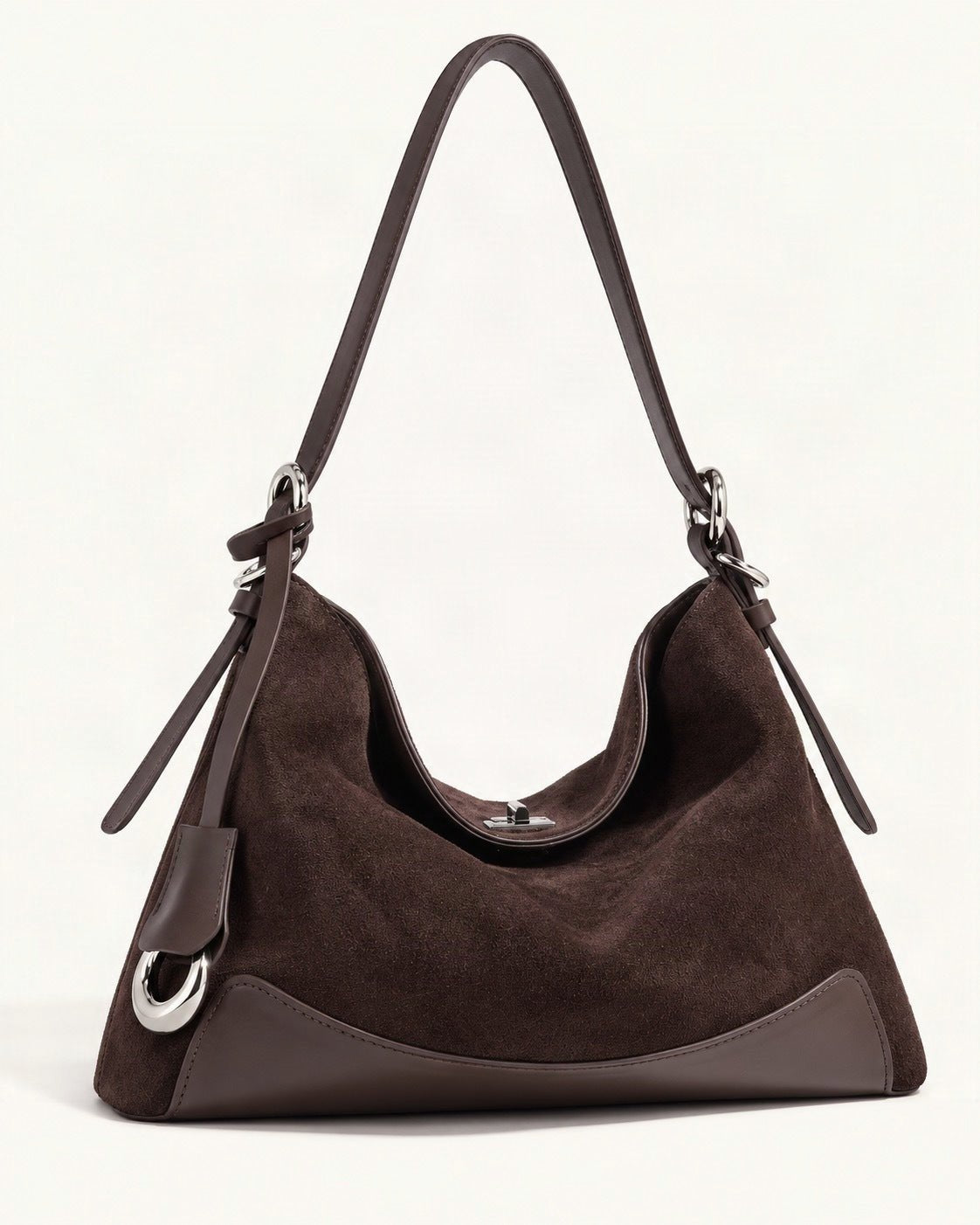 Split Suede Shoulder Tote Bag — front three-quarter view on a warm white background