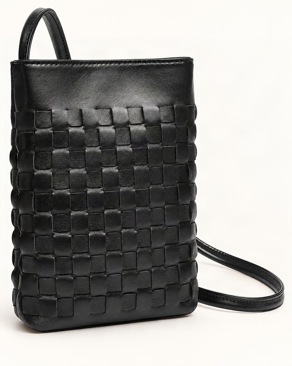 Lambskin Micro Crossbody Phone Bag — front three-quarter view on a warm white background