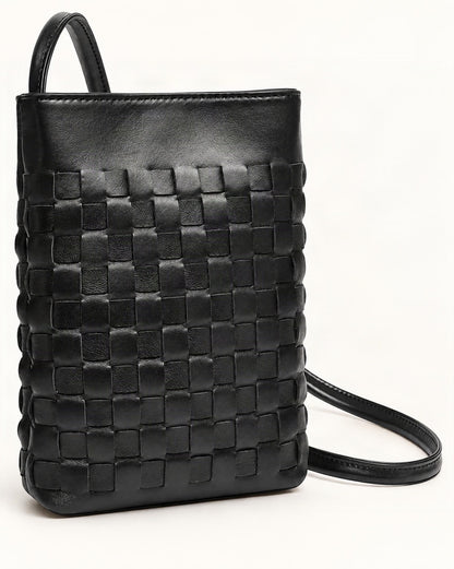 Lambskin Micro Crossbody Phone Bag — front three-quarter view on a warm white background