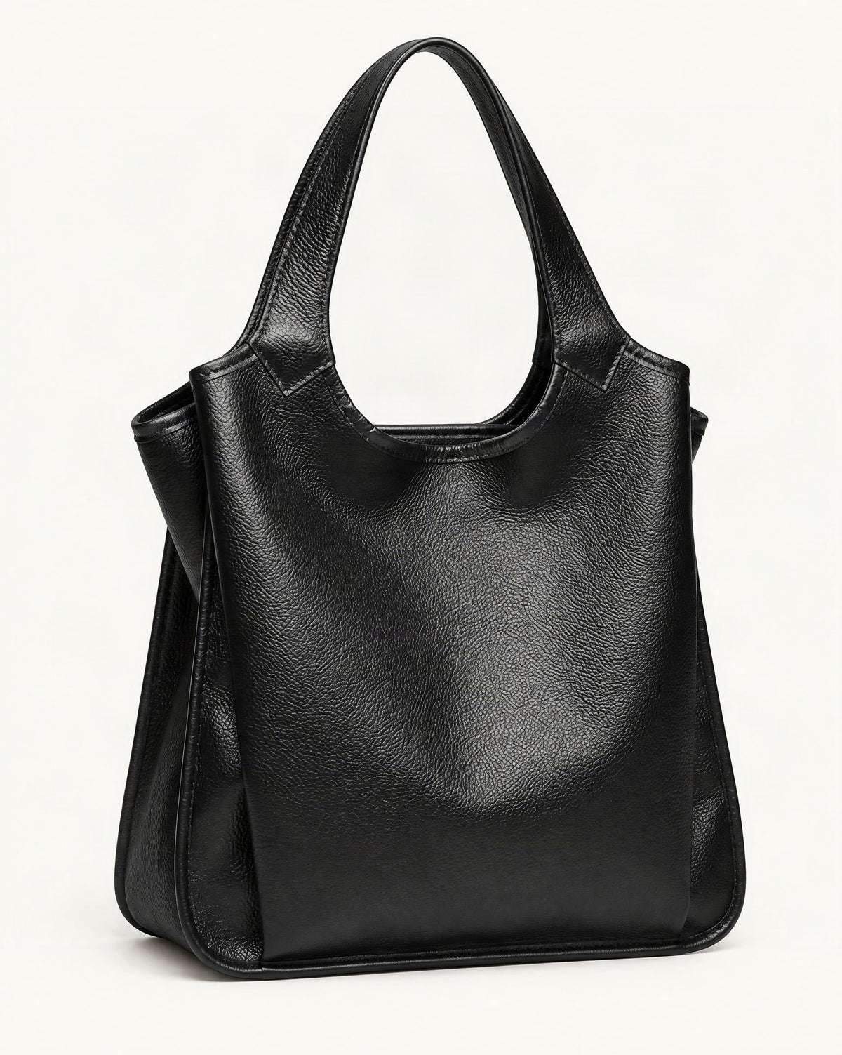 Top-Grain Cowhide Leather Tote Shoulder Bag — front three-quarter view on a warm white background