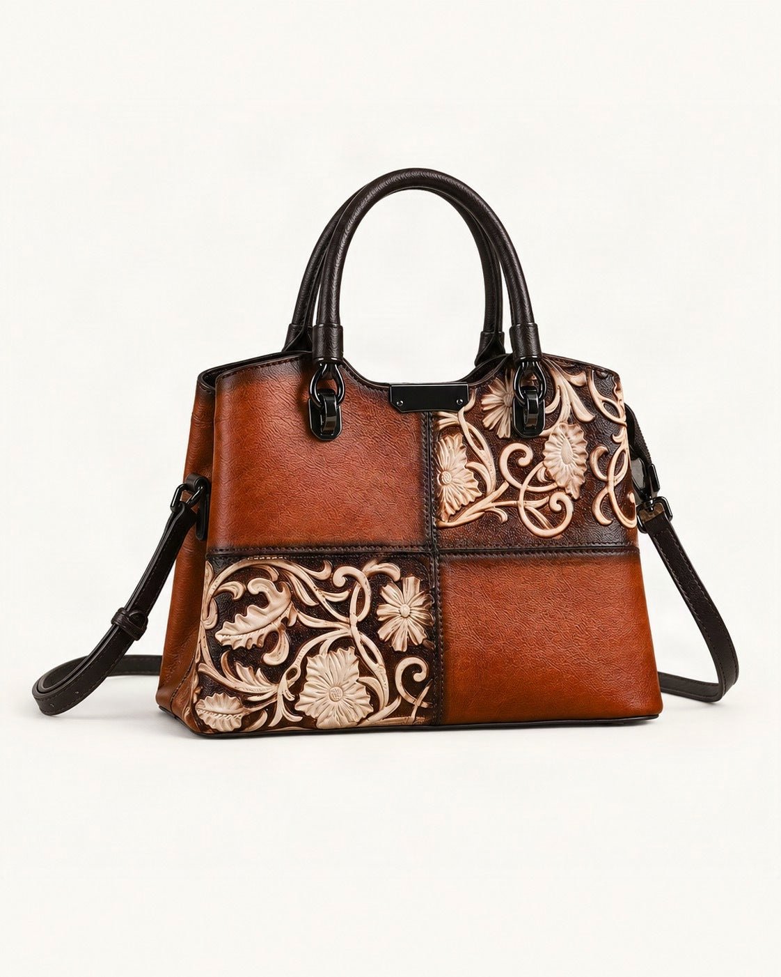 Top-Grain Cowhide Small Plus Crossbody Bag — front three-quarter view on a warm white background