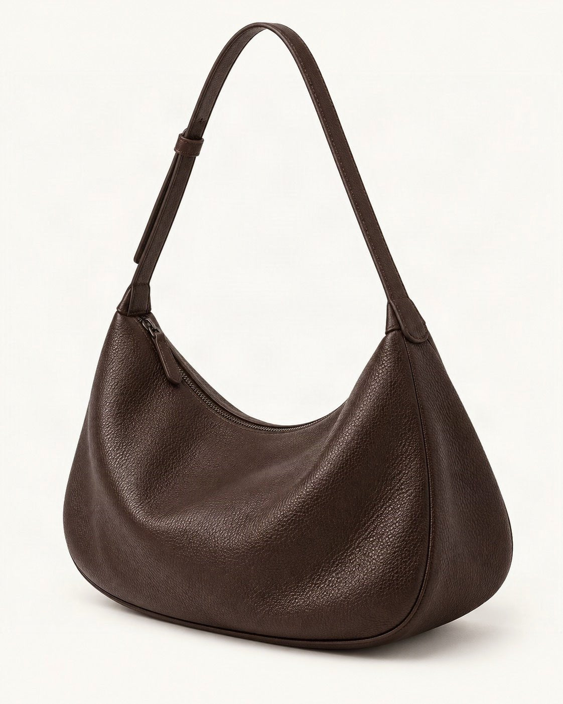 Top-Grain Cowhide Shoulder Hobo Bag — front three-quarter view on a warm white background