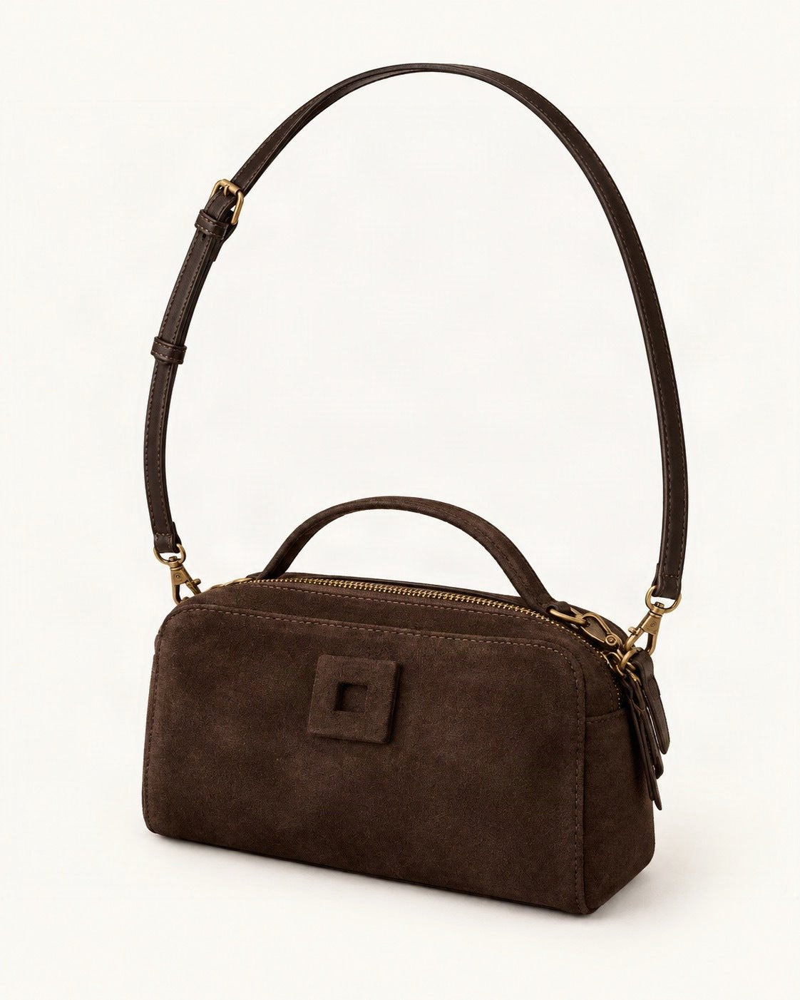 Nubuck Cowhide Small Crossbody Bag – Color Options — front three-quarter view on a warm white background