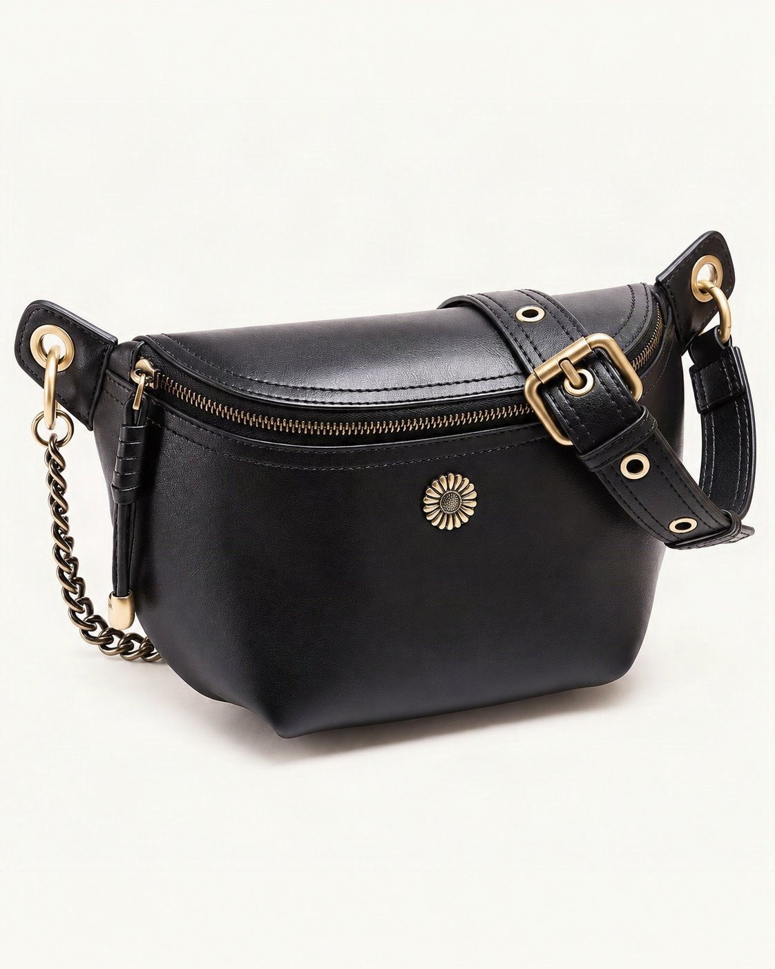 Split Leather Crossbody Belt Bag — front three-quarter view on a warm white background