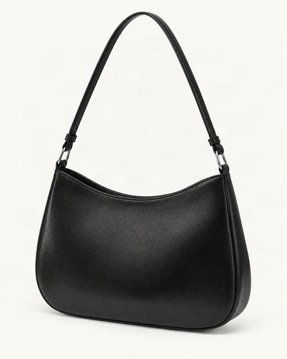 Cowhide Leather Underarm Shoulder Bag with Stitched Detail — front three-quarter view on a warm white background
