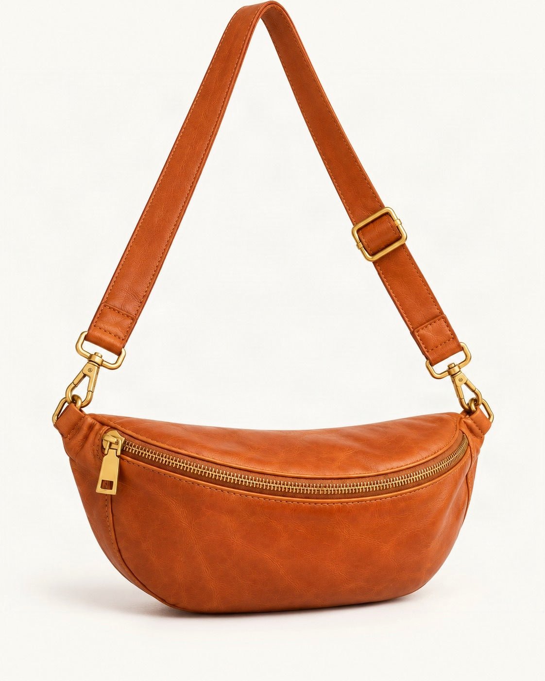 Top-Grain Cowhide Leather Crossbody Sling Bag — front three-quarter view on a warm white background