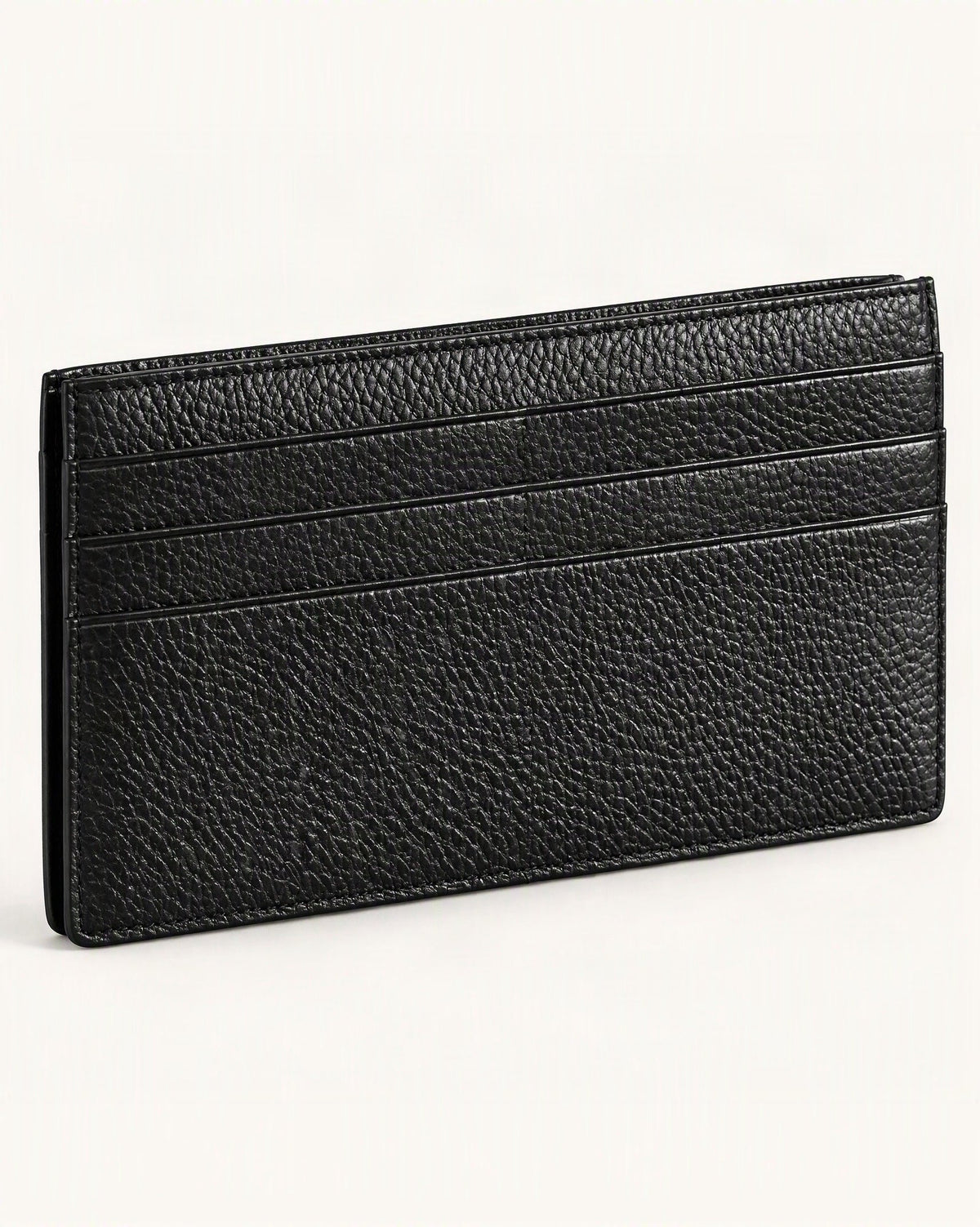 Cowhide Leather Slim Long Wallet with 6 Card Slots — front three-quarter view on a warm white background