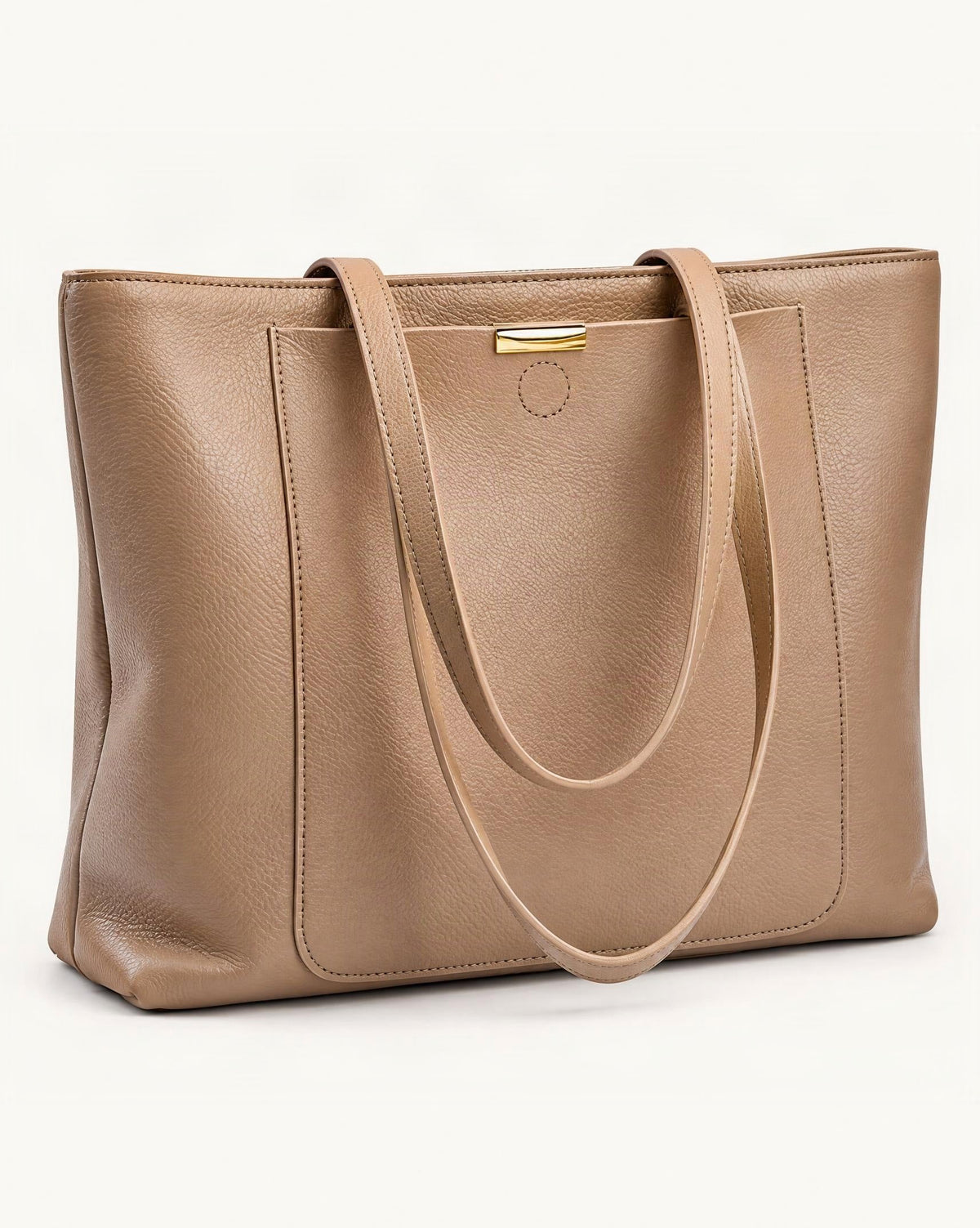 Pebbled Cowhide Leather Tote Bag — front three-quarter view on a warm white background