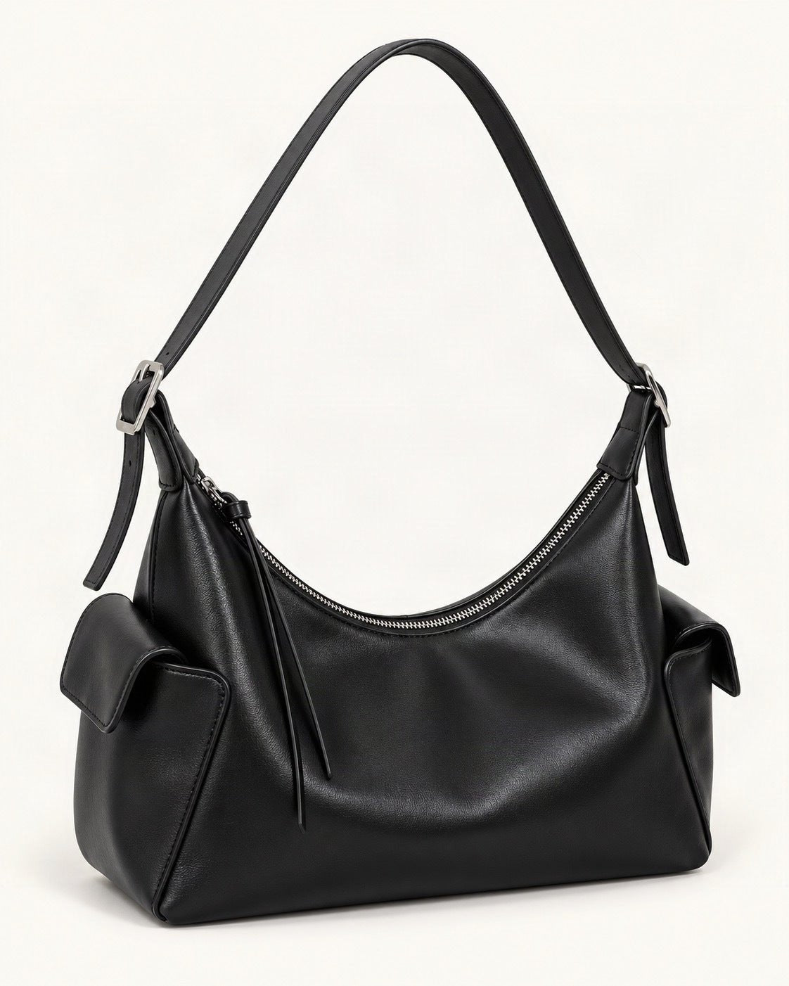 Top-Grain Cowhide Small Plus Shoulder Bag — front three-quarter view on a warm white background