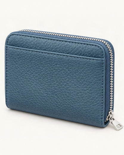 Leather Coin Wallet RFID 6 Pockets 4 Slots — front three-quarter view on a warm white background
