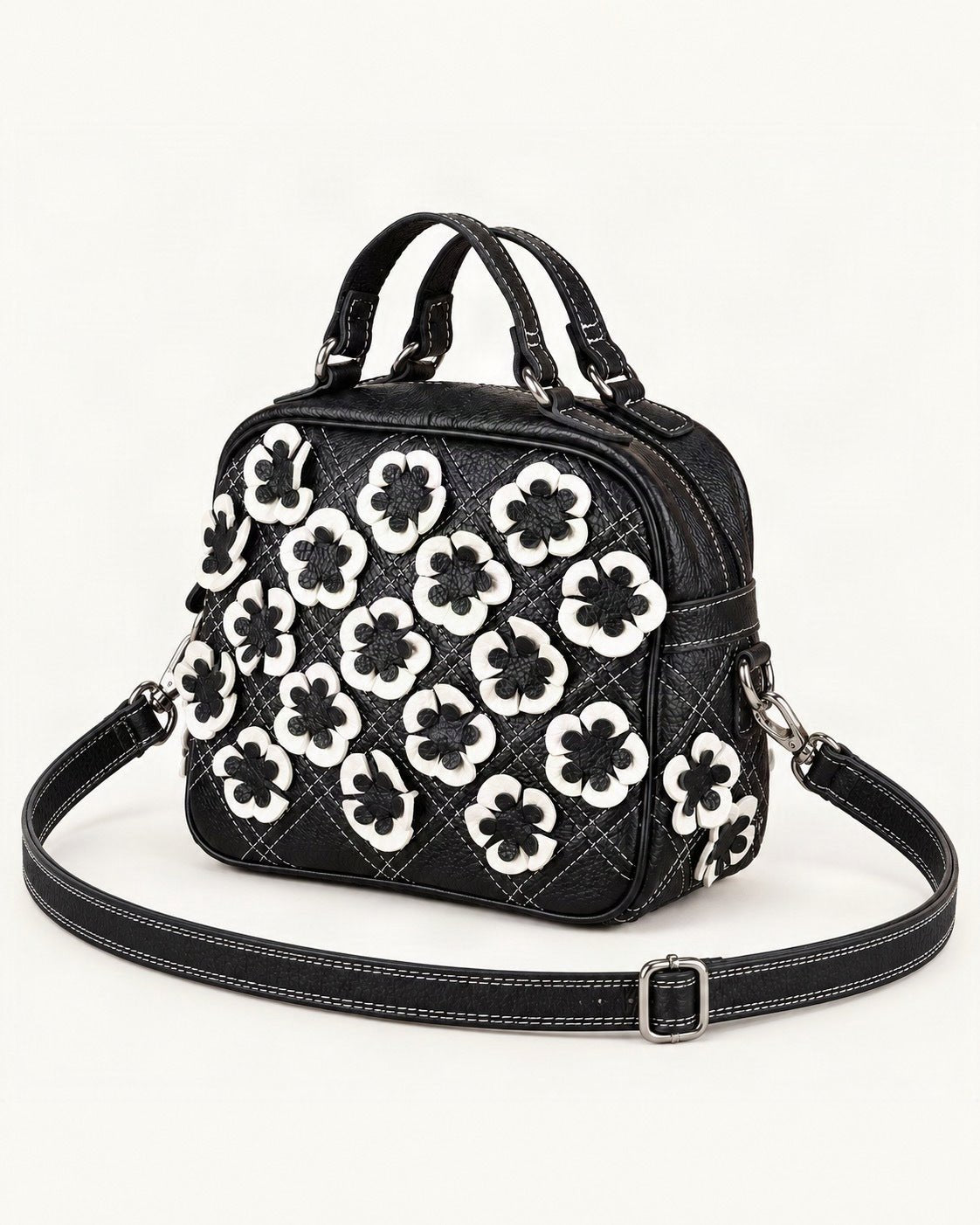 Top-Grain Cowhide Shoulder Crossbody Bag — front three-quarter view on a warm white background