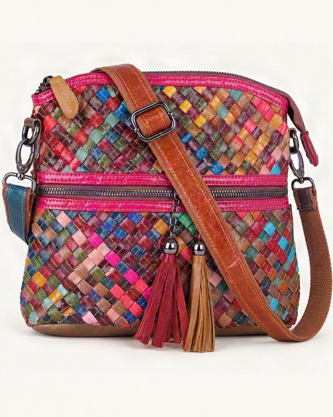 Cowhide Small Plus Crossbody Bag — front three-quarter view on a warm white background