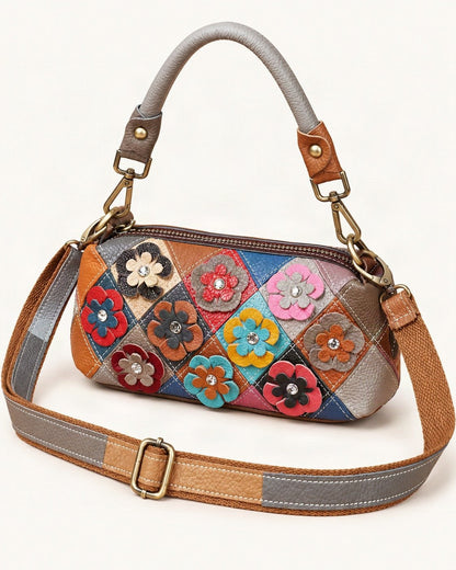 Top-Grain Cowhide Small Crossbody Bag – Color Options — front three-quarter view on a warm white background