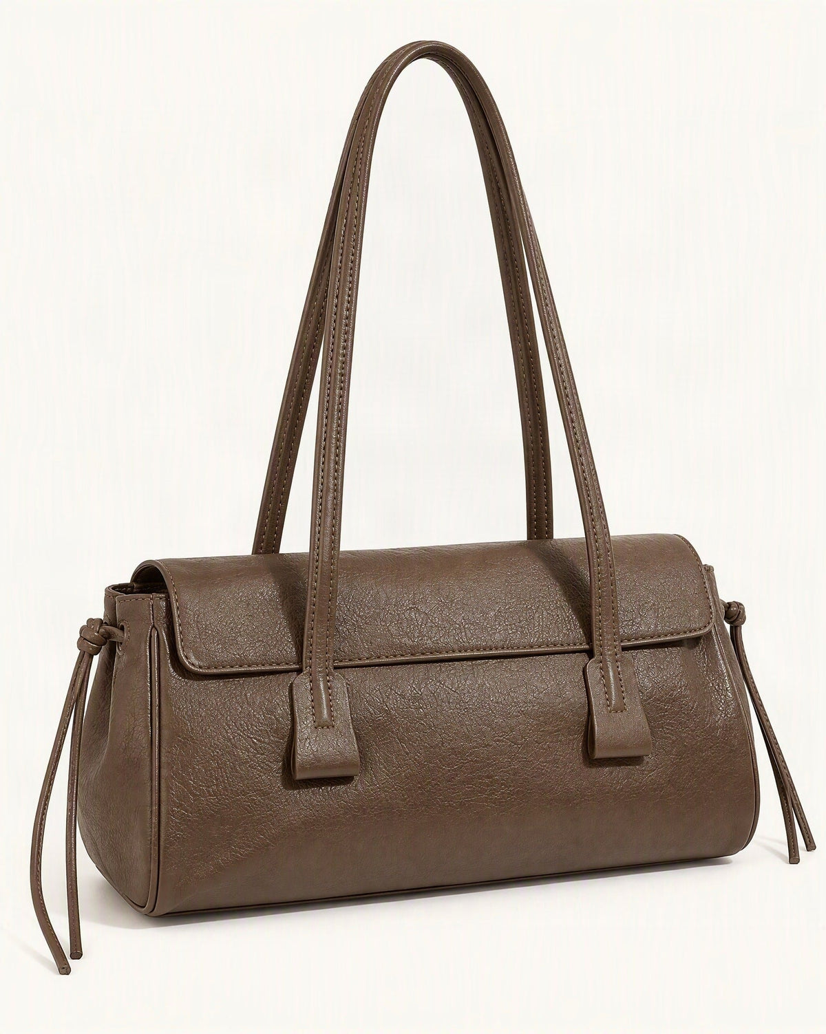 Cowhide Leather Small Plus Shoulder Bag with Top Handles — front three-quarter view on a warm white background