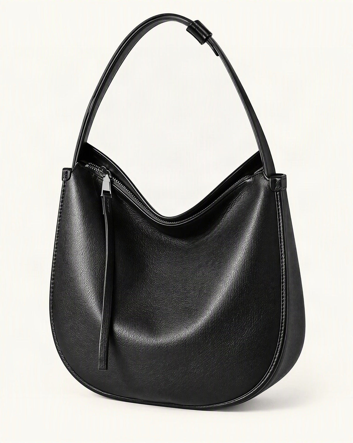 Cowhide Leather Small Plus Hobo Shoulder Bag — front three-quarter view on a warm white background