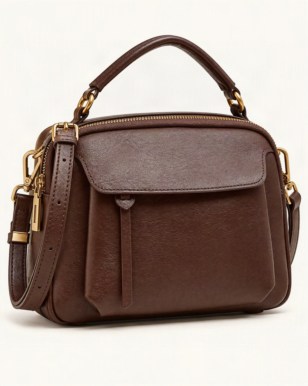 Top-Grain Cowhide Boston Crossbody Bag — front three-quarter view on a warm white background