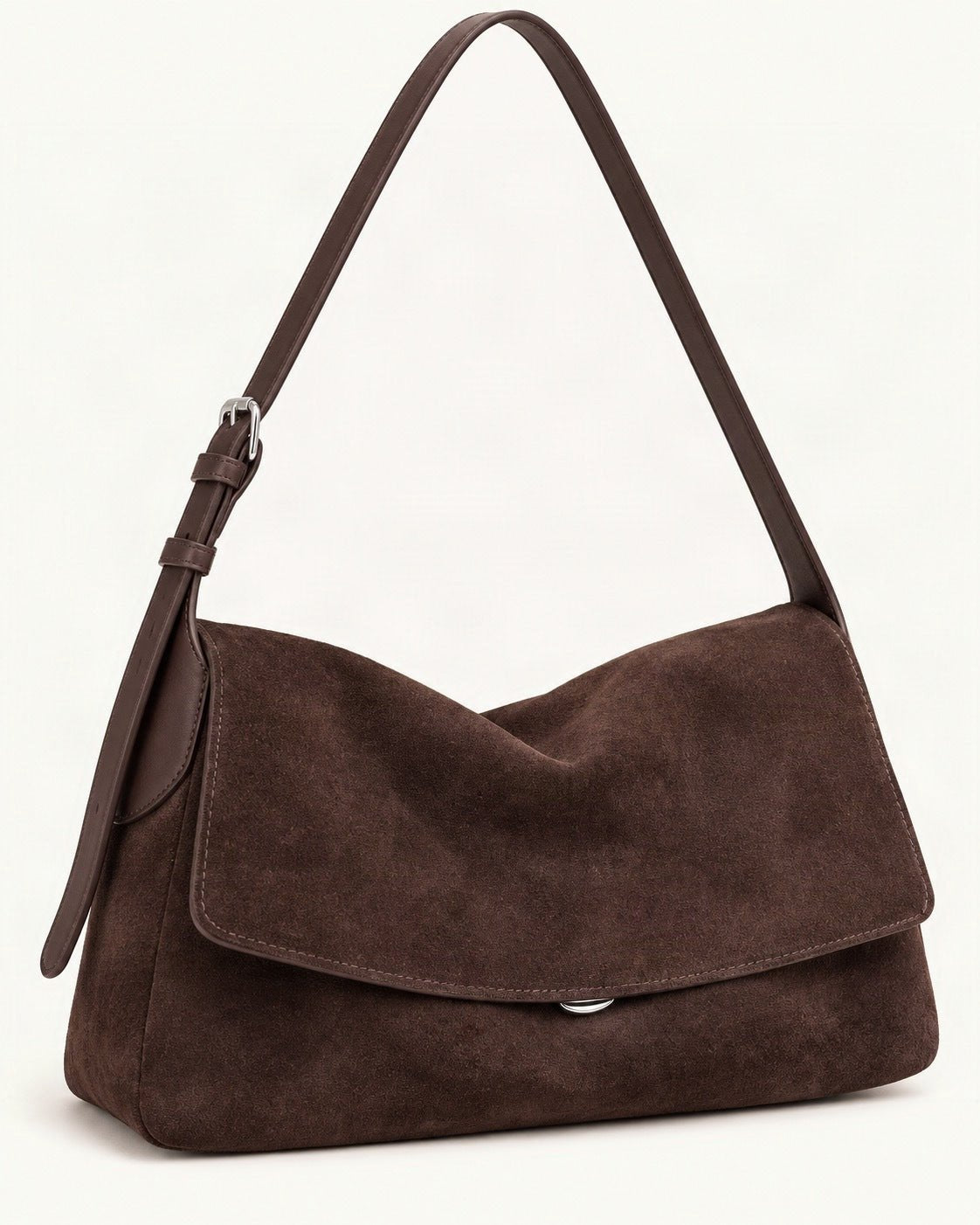 Suede Leather Small Plus Shoulder Bag – Color Options — front three-quarter view on a warm white background