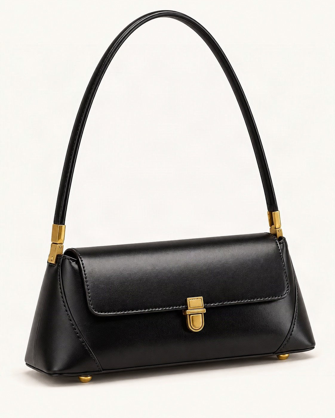 Cowhide Leather Small Plus Baguette Shoulder Bag — front three-quarter view on a warm white background