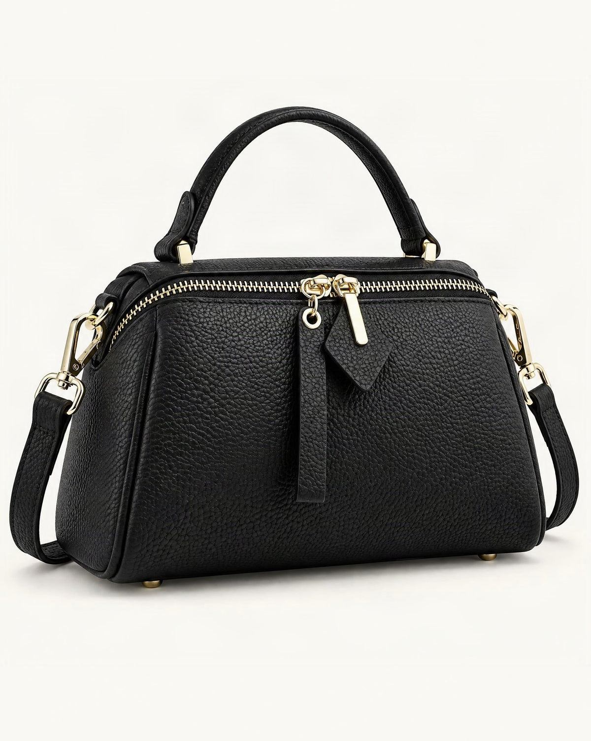 Top-Grain Cowhide Small Boston Bag — front three-quarter view on a warm white background