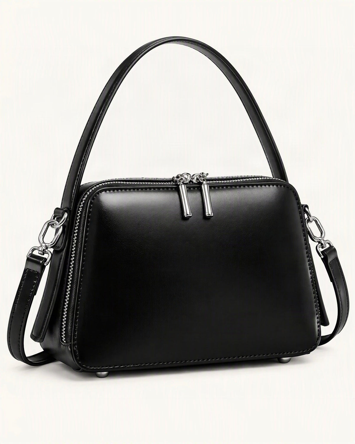 Cowhide Leather Small Crossbody Bag – Color Options — front three-quarter view on a warm white background