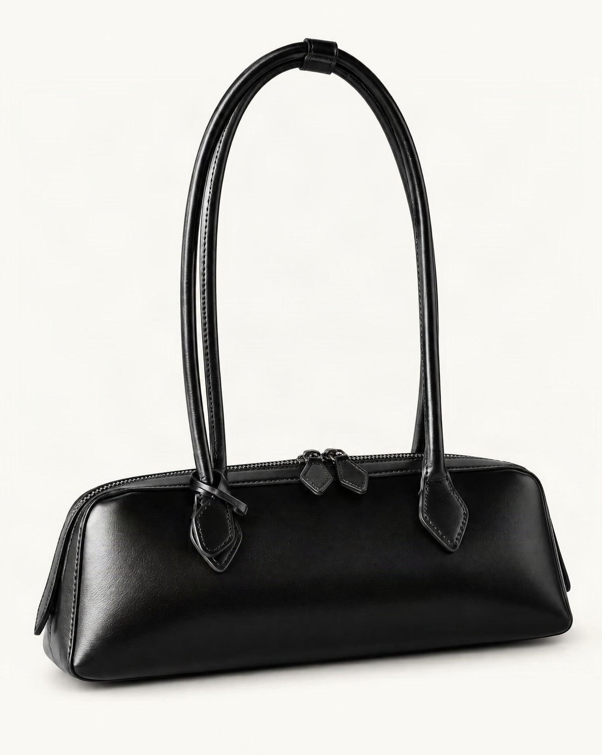 Cowhide Leather Small Plus Shoulder Baguette Bag — front three-quarter view on a warm white background