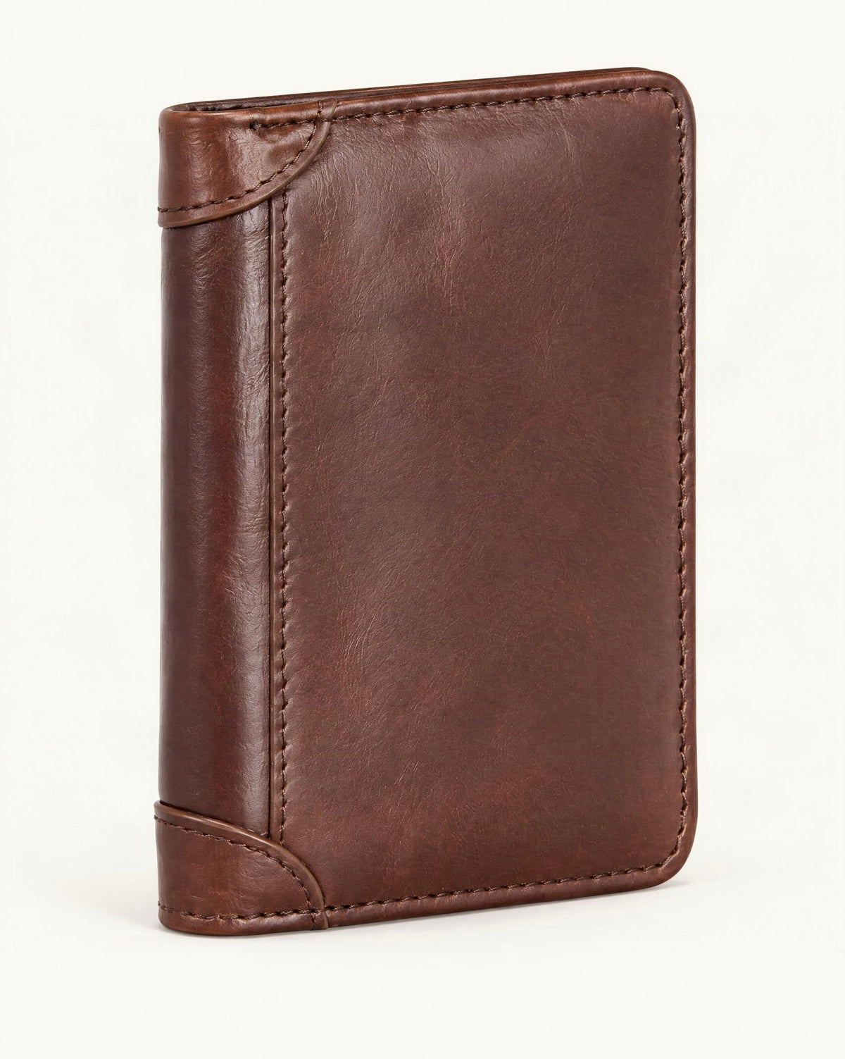 Cowhide Leather Bifold Wallet with Card Slots — front three-quarter view on a warm white background