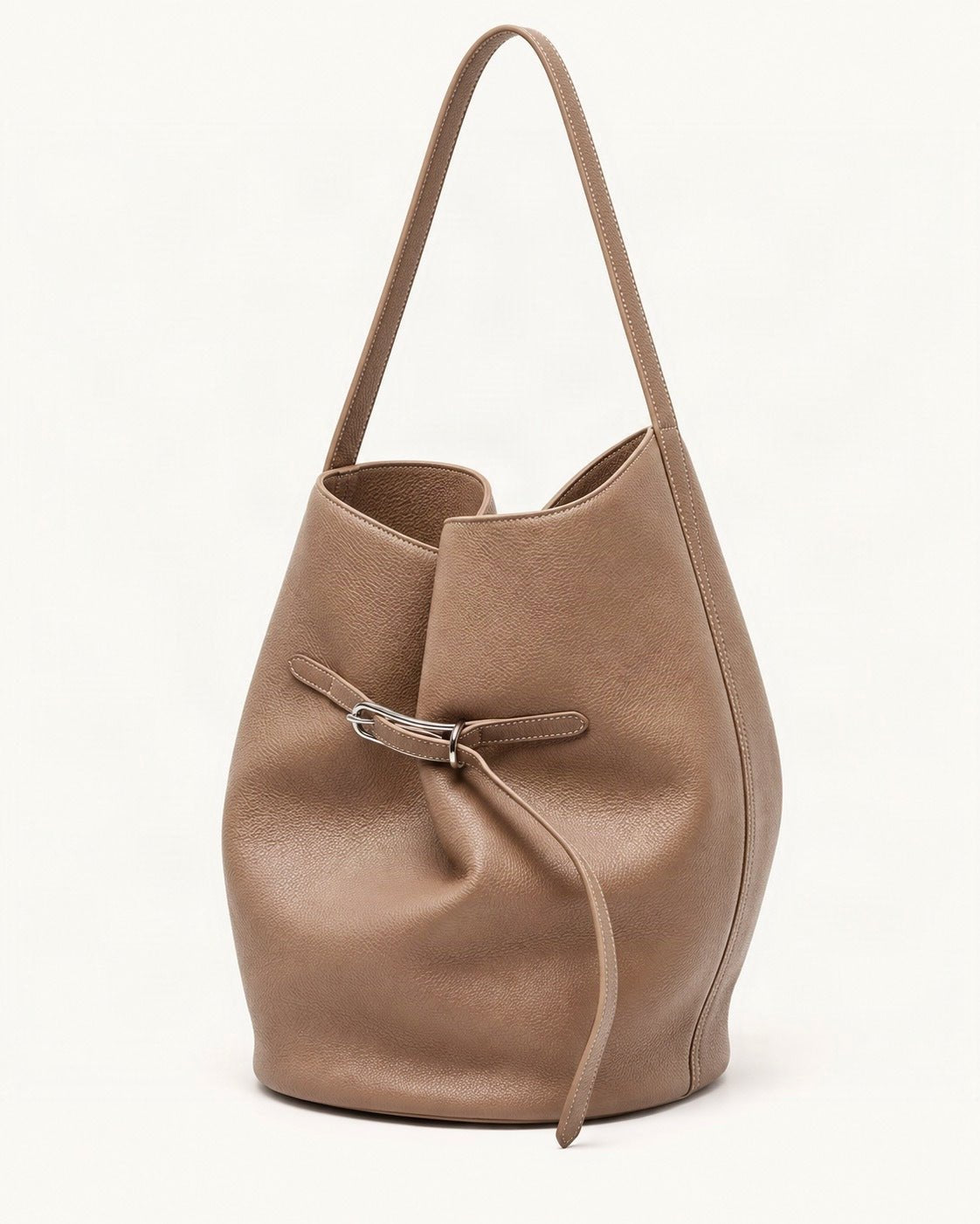Top-Grain Cowhide Small Shoulder Tote Bag — front three-quarter view on a warm white background