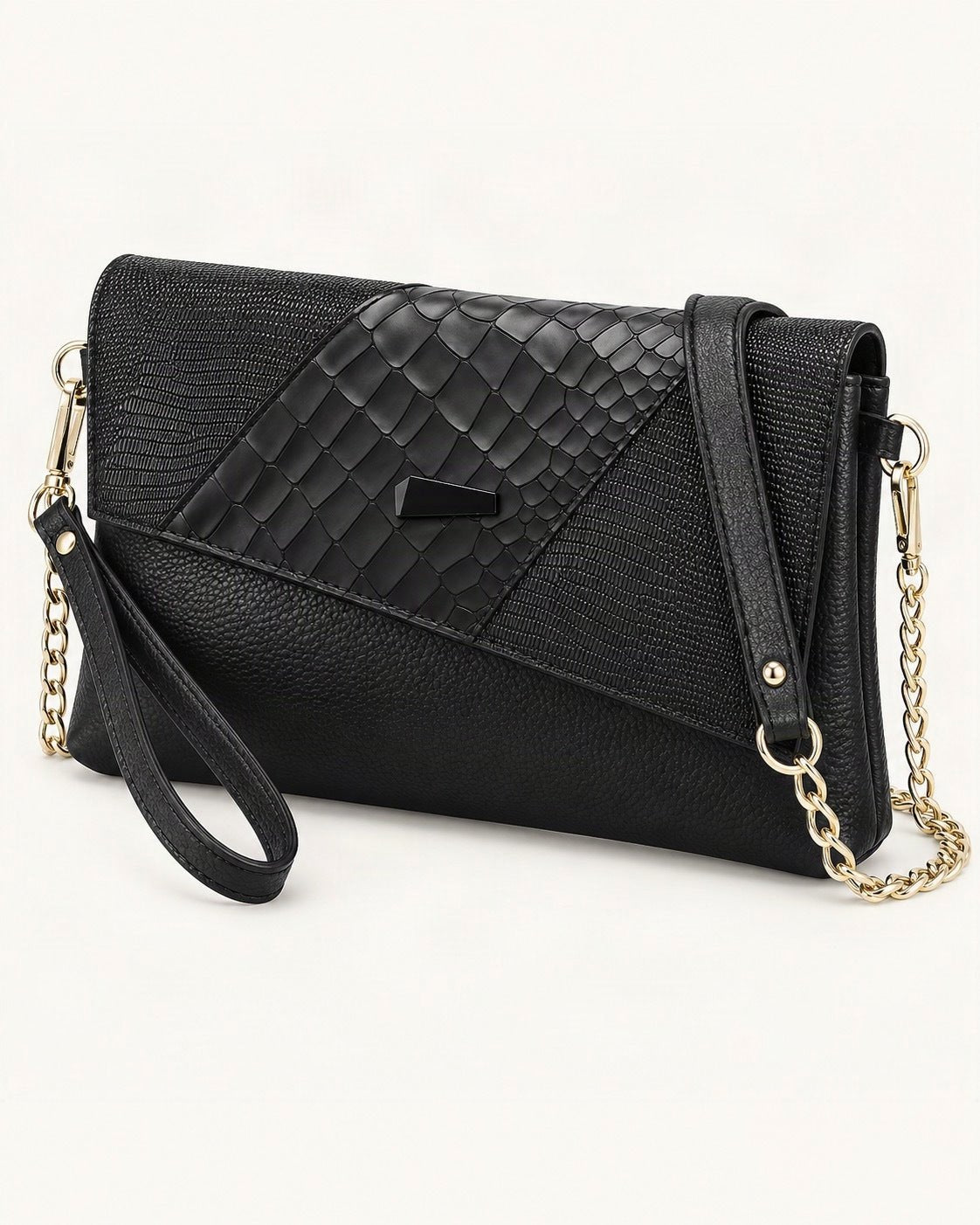 Top-Grain Cowhide Crossbody Clutch — front three-quarter view on a warm white background