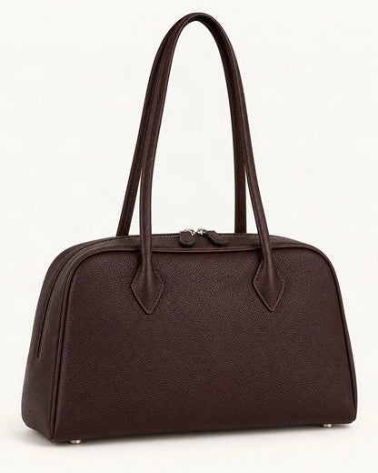 Top-Grain Cowhide Boston Shoulder Bag — front three-quarter view on a warm white background