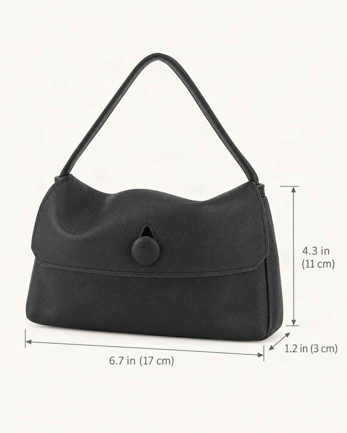 Lambskin Mini Shoulder Bag with Button Flap dimensions diagram, in inches and centimetres