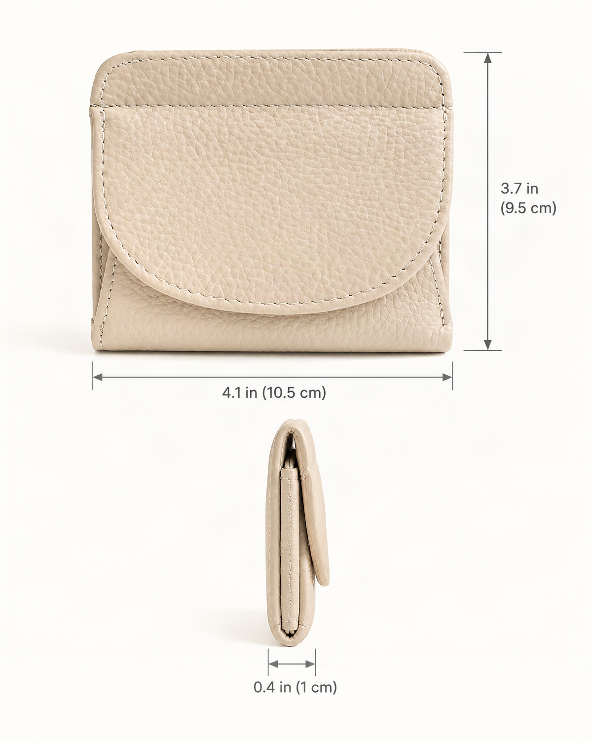 Genuine Leather Bifold Wallet with 8 Card Slots dimensions diagram, in inches and centimetres