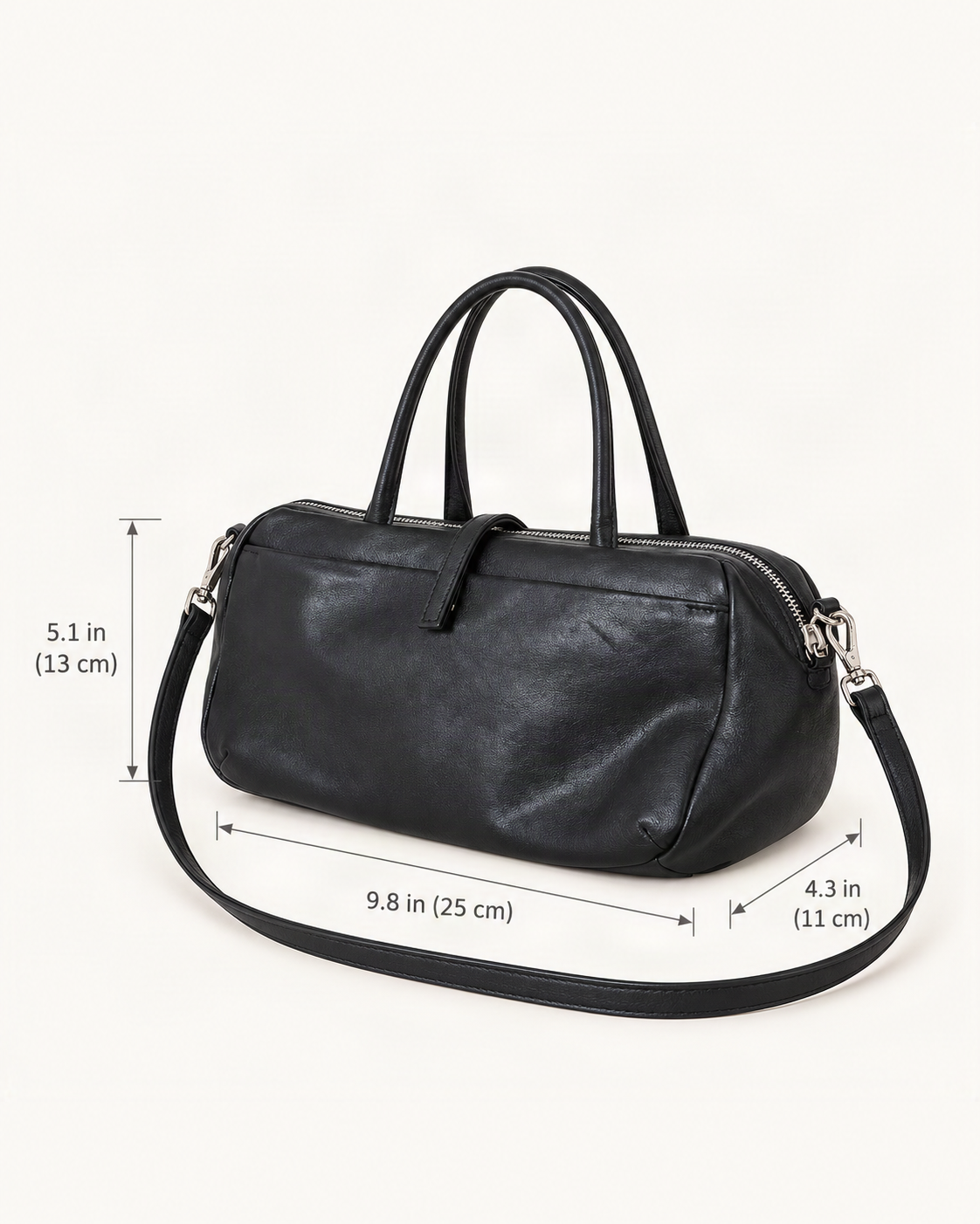 Lambskin Small Boston Bag dimensions diagram, in inches and centimetres