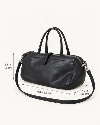 Lambskin Small Boston Bag dimensions diagram, in inches and centimetres