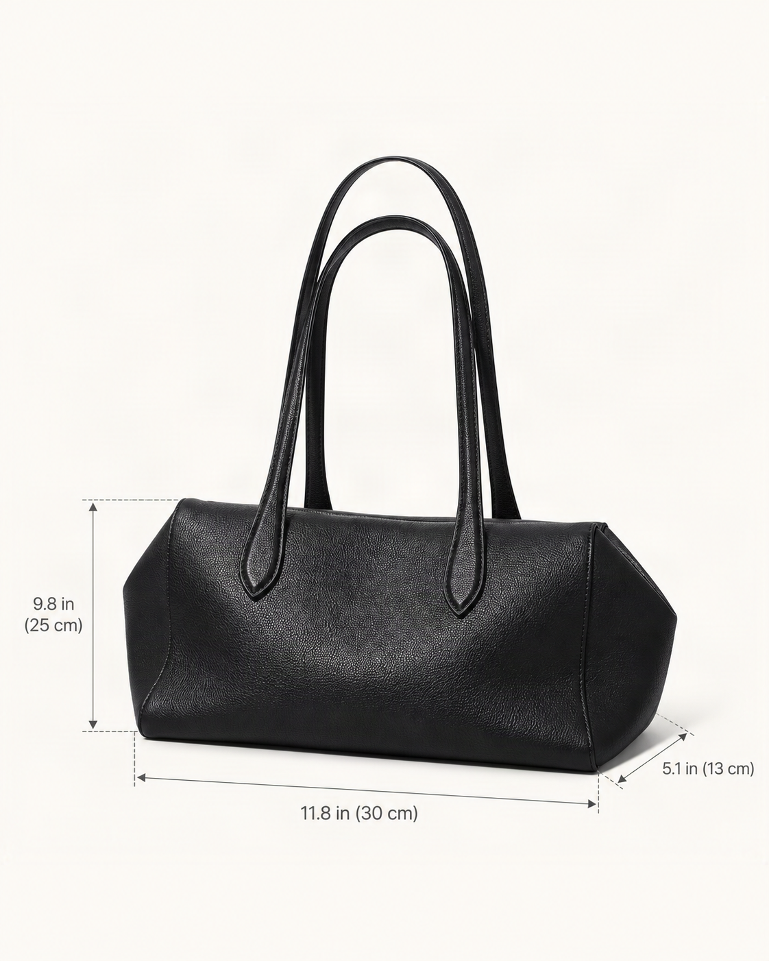 Top-Grain Cowhide Small Plus Shoulder Tote Bag dimensions diagram, in inches and centimetres